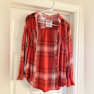 Mossimo Red Plaid Button Down Shirt XS Oversized Fit | Soft Rayon Flannel